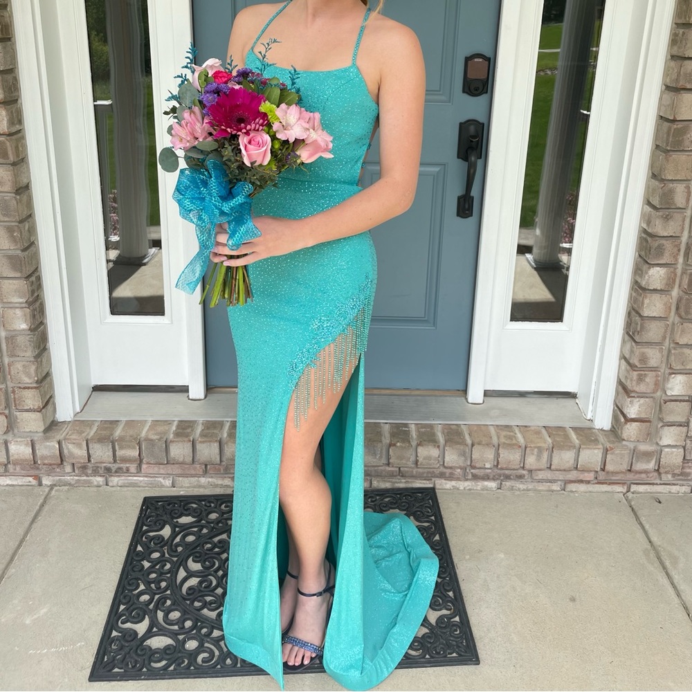 Vienna size 0 teal prom dress